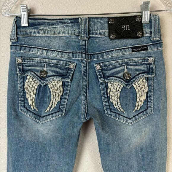 Miss Me Jeans Beaded Angel Wing Skinny Jean Size 27 Style JP5082SK Distressed - Picture 4 of 6